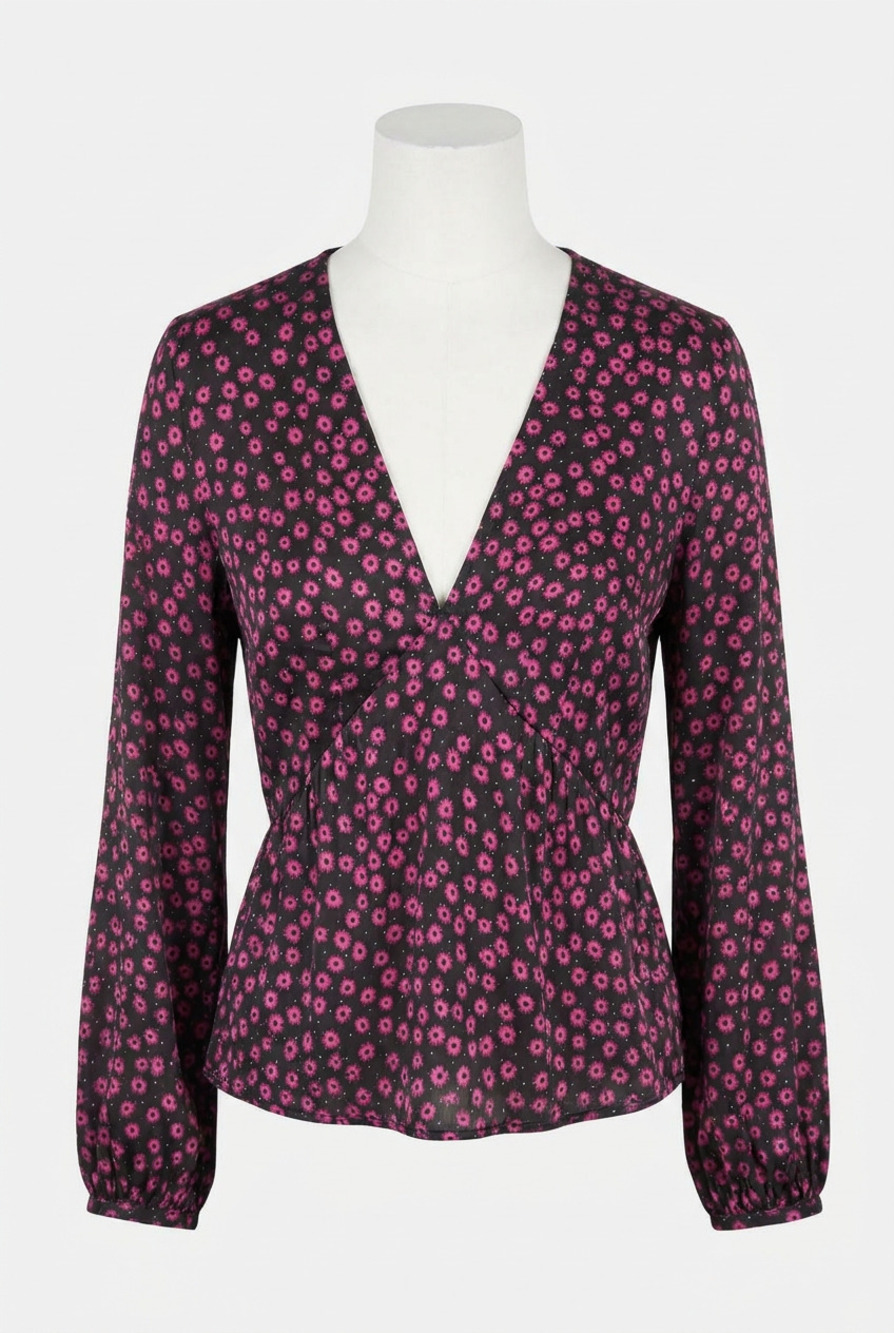 NEW THE KOOPLES women's daisy dots blouse in black